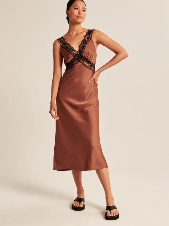 Abercrombie & Fitch Dresses & Skirts - Abercrombie & Fitch Satin Slip Midi Dress Lace
